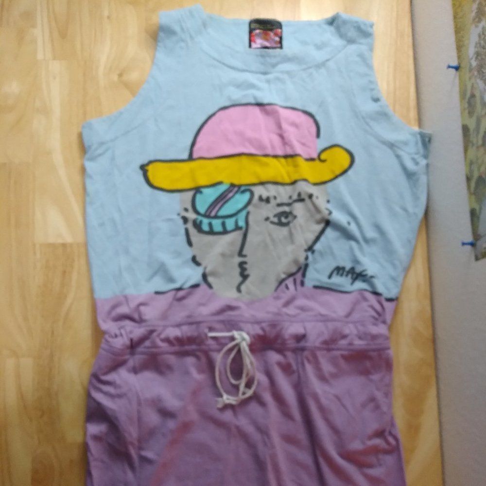 Vintage 80s Peter Max Neomax Psychedelic Pop Art Sleeveless Dress
